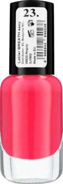 Różowy lakier do paznokci Breath Easy Art de Lautrec nr 23, w szklanej butelce z czarną nakrętką, widok z przodu.