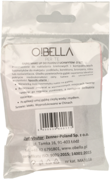 Opakowanie gąbek do fluidu O!Bella Per Te, tył z opisem produktu i danymi dystrybutora Zenner-Poland.