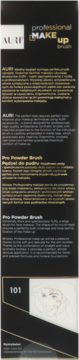 Front of Auri professional make-up brush packaging, black, with "Pro Powder Brush" text and face diagram.