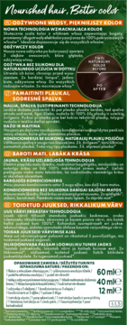 Opakowanie Garnier odżywczej farby do włosów w kolorze ciemnego brązu. Zielono-brązowe, z próbką koloru.