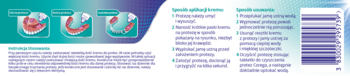 Opakowanie kremu mocującego Corega Super Mocny do protez zębowych, z diagramami stabilizacji 3D.