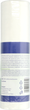 Tył opakowania uniwersalnych ściereczek bambusowych, biało-niebieskie, z polskimi napisami i symbolami recyklingu.
