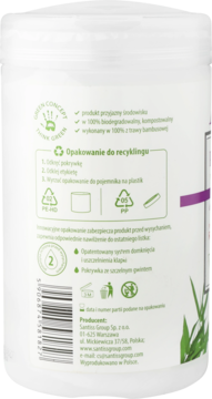 Biały tył opakowania chusteczek micelarnych Avellia z bambusa, z logo Green Concept i instrukcją recyklingu.