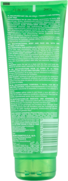 Delia Cosmetics, zielony żel aloesowy do twarzy i ciała 250 ml, tył tubki z etykietą i kodem.