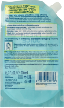 BIELENDA Fresh Juice ,płyn miecelarny z bioaktywną wodą cytrusową, orzeźwiający, cera szara, zmęczona, zapas,tył