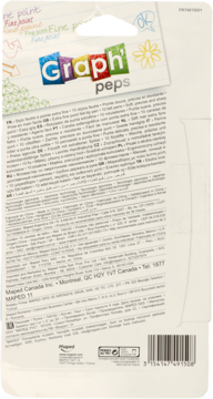 Tył opakowania cienkopisów Graph'peps z precyzyjną, ekstra cienką końcówką. Widoczne informacje i barcode.