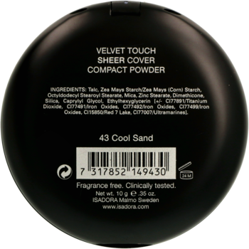 ISADORA Velvet Touch ,puder kryjący, nr 43, Cool Sand,tył