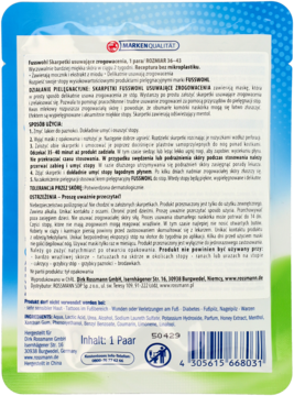 Tył opakowania Fusswohl Skarpetki usuwające zrogowacenia, z polskim opisem produktu i kodem kreskowym.