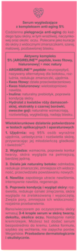 Różowa etykieta serum BEAUTY.lab, kompleks anti-aging 5% z peptydem Argireline, z przodu.