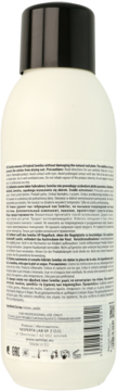 Tył białej butelki Semilac Remover do lakieru hybrydowego, widoczna czarna zakrętka i szczegółowa etykieta.