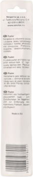 Tył opakowania metalowego narzędzia Pusher ze stali chirurgicznej, z opisami w kilku językach i kodem kreskowym.