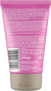 Tył różowej tubki odżywki koloryzującej Joanna Ultra Color, 100g, z instrukcją i kodem kreskowym.