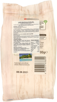 Tył opakowania enerBiO chipsów kokosowych naturalnych. Widoczne informacje o wartościach odżywczych i kod kreskowy.