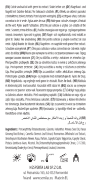 Tył opakowania oliwki Semilac do skórek i paznokci z zieloną herbatą, widoczna lista składników.