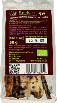 OHO IDEA NATURA ,banany suszone z czarną porzeczką,tył