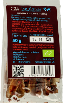 OHO IDEA NATURA ,banany suszone z maliną,tył