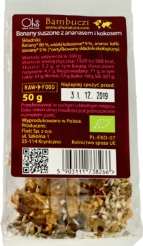 OHO IDEA NATURA ,banany suszone z ananasem i kokosem,tył