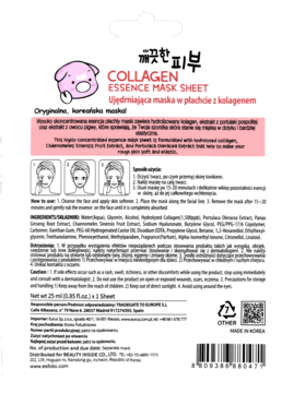 ESFOLIO Collagen ,maska w płachcie z hydrolizowanym kolagenem, ujędrniająca,tył