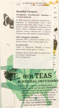 ROYAL GREEN ,herbata z kurkumą i czarnym pieprzem, Beautiful Turmeric,tył