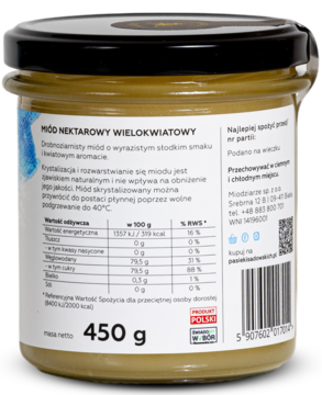 PASIEKI RODZINY SADOWSKICH ,miód wielokwiatowy, drobnoziarnisty,tył
