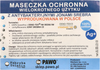  ,maseczka ochronna wielokrotnego użytku,tył