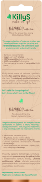 Opakowanie wegańskiego pędzla KillyS Bamboo, brązowy karton z zielonym logo i opisem eko-cech.