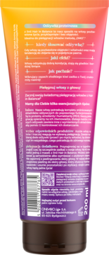 Tył fioletowej tubki odżywki proteinowej Hair in Balance 200 ml, z polskim opisem, kodem kreskowym i QR.