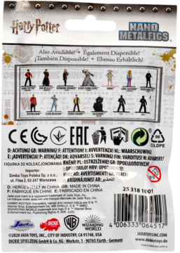 Tył opakowania kolekcjonerskiej figurki Harry Potter Nano Metalfigs, z widocznymi innymi postaciami i etykietami.
