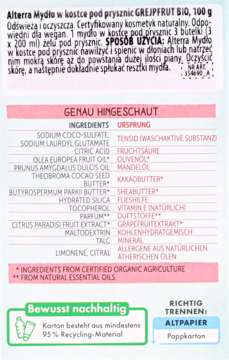 ALTERRA ,mydło w kostce, Grapefruit,tył