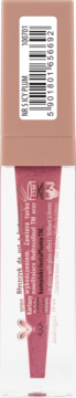 NAM Latex Lipgloss nr 5 Icy Plum, wegański błyszczyk w przezroczystej tubce z beżową nakrętką, widok z przodu.