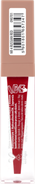 NAM Epic Liquid Lipstick nr 4 Russian Red, czerwony, demi-matowy, widok z tyłu, z kodem kreskowym.