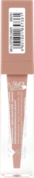 NAM Epic Liquid Lipstick NR 6 Cotton Candy, jasnobeżowa, pionowa butelka, widok z przodu z kodem kreskowym.