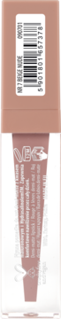 Tył opakowania NAM Epic Liquid Lipstick, odcień 7 Beige Nude. Przezroczysta tubka, kod kreskowy i tekst.