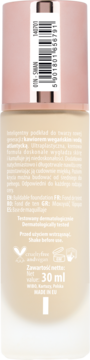 Tył beżowego podkładu do twarzy z wegańskim kawiorem, 30ml, różowa zakrętka. Widoczny skład, testowany, cruelty free.