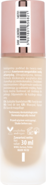 Podkład do twarzy 04B ALMOND 30ml, beżowa butelka z różową nakrętką, widok z tyłu z opisem.