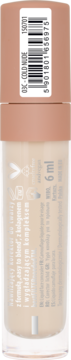 Wygładzający korektor 03C-COLD NUDE 6ml w beżowej tubce, pionowy widok z boku, z kodem kreskowym.