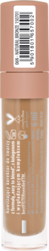 Wegański korektor do twarzy Natural Bronze 6 ml, easy to blend, z kolagenem. Szklana butelka, pionowy widok.