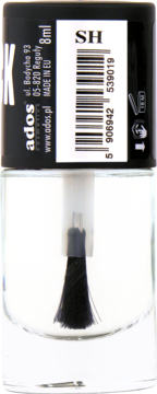 Ados Gel Lack 7 Days, przezroczysty lakier utwardzający paznokcie w butelce z czarną nakrętką i pędzelkiem.