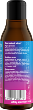 Tył brązowej butelki oleju do włosów wysokoporowatych 150ml, z gradientową etykietą i opisem typów włosów.