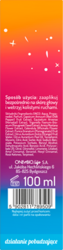 Tył opakowania wcierki pobudzającej OnlyBio 100ml z instrukcją użycia i kodem kreskowym, tło gradientowe.