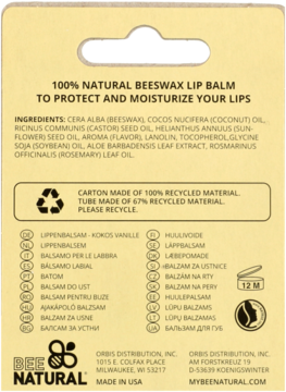 BEE NATURAL ,balsam do ust, Coconut Vanilla,tył