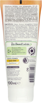 Tył białej tubki kremu Babydream Natural, 100ml, z widocznym składem i etykietą recyklingową.