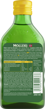 MÖLLER'S Tran Norweski Gold,tran o aromacie Cytrynowym, suplement diety,tył