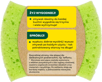 Zielony dom, zielony zmywak uniwersalny z włókien sizalowych, ergonomiczny kształt, w papierowej banderoli.