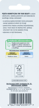 Tył opakowania pęsety kosmetycznej For Your Beauty, ze stali nierdzewnej, z kodem kreskowym i info o recyklingu.