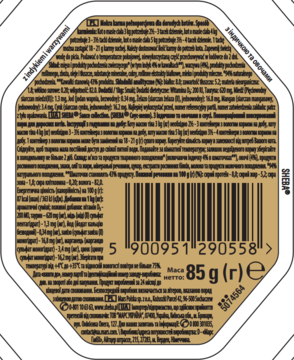 Tył opakowania Sheba Sauce Collection, karmy dla kota z indykiem, 85g. Widoczny kod kreskowy i informacje.