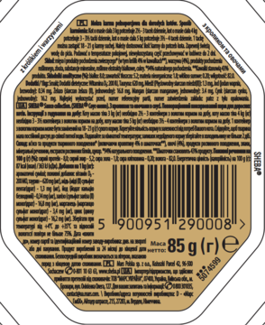 Sheba Sauce Collection karma dla kota z królikiem, tył opakowania z danymi odżywczymi i kodem 85g.