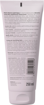 Balsam odżywczo-ujędrniający Ava Laboratorium 250ml, tył białej tubki z opisem produktu i kodem kreskowym.