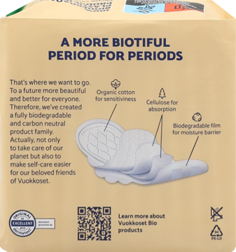 VUOKKOSET 100% BIO ,podpaski higieniczne ze skrzydełkami, biodegradowalne, Normal,tył