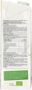 Tył białego kartonu enerBio Bezglutenowy napój owsiany 1L. Widoczne informacje, wartości odżywcze i logo BIO.